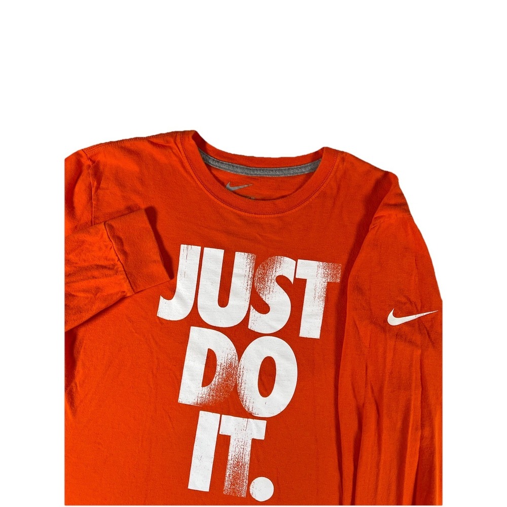 Nike Orange Cotton Spell Out JUST DO IT Long Sleeve Crewneck‎ T Shirt Men's M